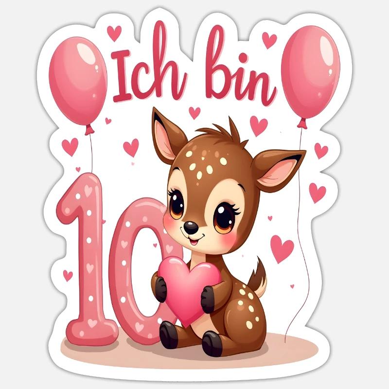 Süßes Reh Ich bin 10 Kinder 10. Geburtstag Mädchen - Sticker Größe S (10 x 10 cm) - Mattweiß