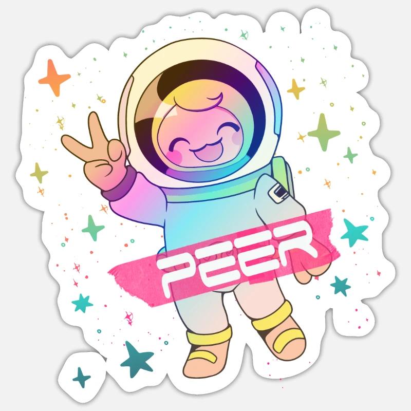 PEER - Beau nom de garçon avec astronaute mignon Sticker taille S (10 x 10 cm)