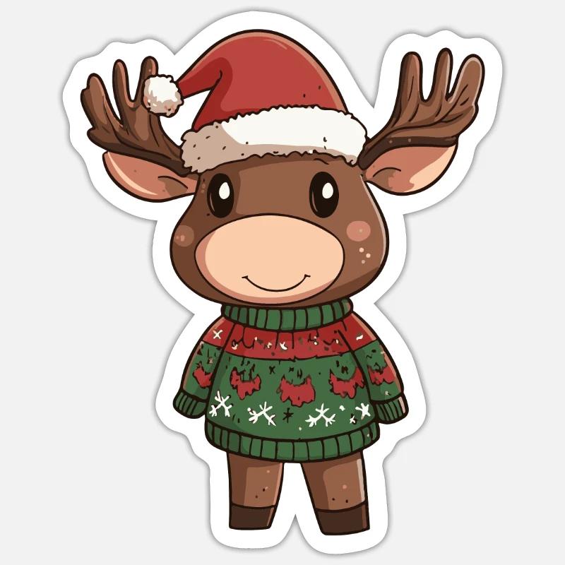 Elch Weihnachten - Sticker Größe S (10 x 10 cm) - Mattweiß