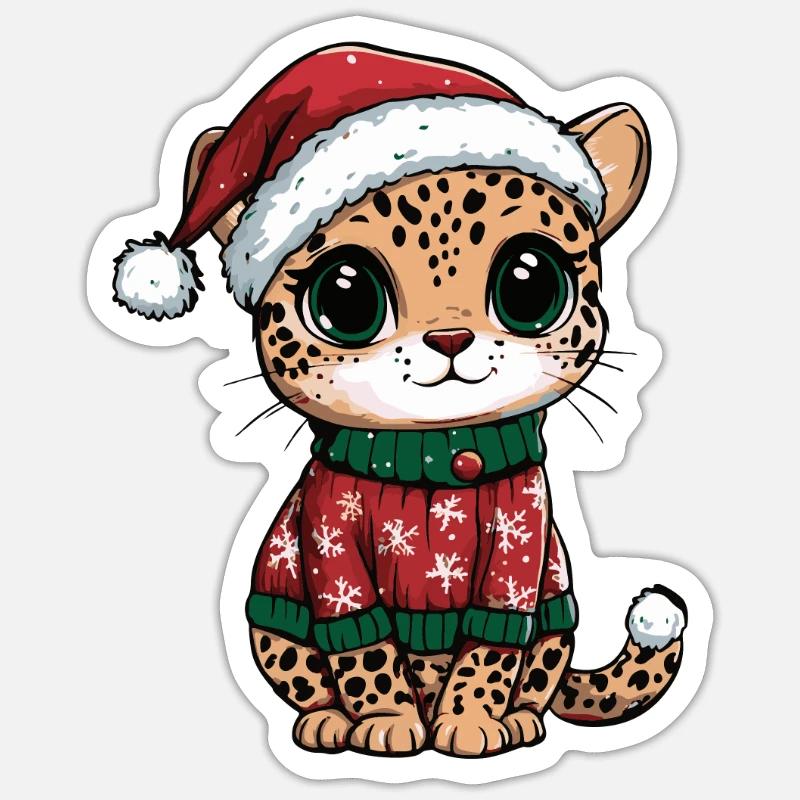 Leopard Christmas - Sticker size S (10 x 10 cm) - white matte