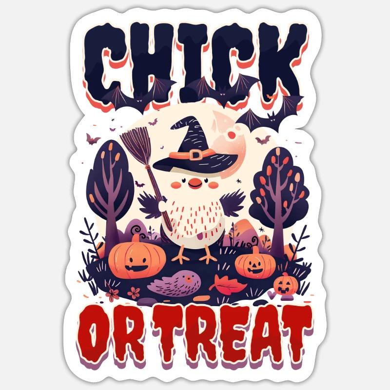 Halloween Huhn Küken oder Leckerli - Sticker Größe S (10 x 10 cm) - Mattweiß