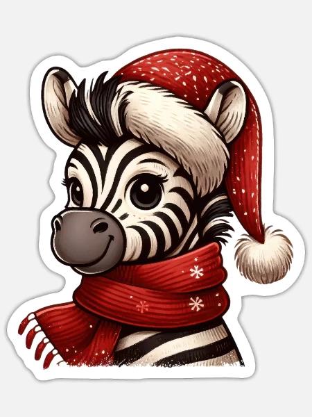 Niedliches Zebra Mit Weihnachtshut - Sticker Größe S (10 x 10 cm) - Mattweiß