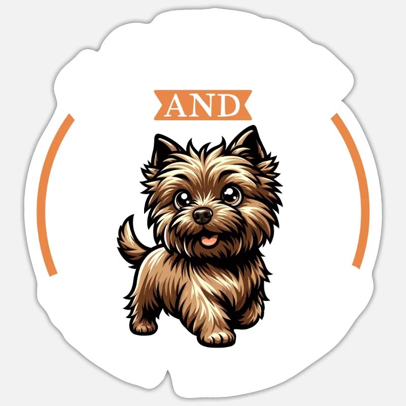 Café et Cairn Terrier - Sticker taille S (10 x 10 cm) - blanc mat