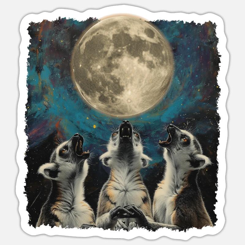 Lemur Ringtail Howling Moon Sticker size S (10 x 10 cm)