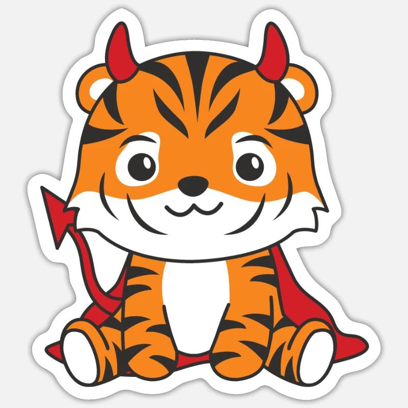 Tiger Happy Halloween Devil Costume - Sticker size S (10 x 10 cm) - white matte
