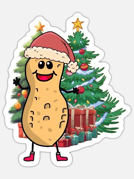 Erdnuss Tannenbaum Weihnachten Kind Kinder Nuss - Sticker Größe S (10 x 10 cm) - Mattweiß