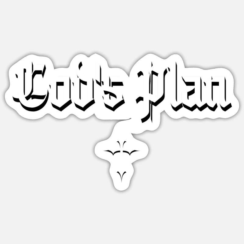 God's Plan in Gothic script with cross Sticker size S (10 x 10 cm)