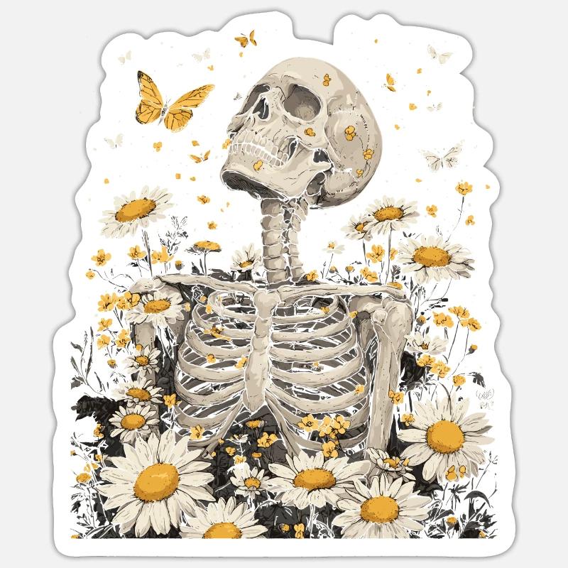 Fleurs squelettes - Sticker taille S (10 x 10 cm) - blanc mat