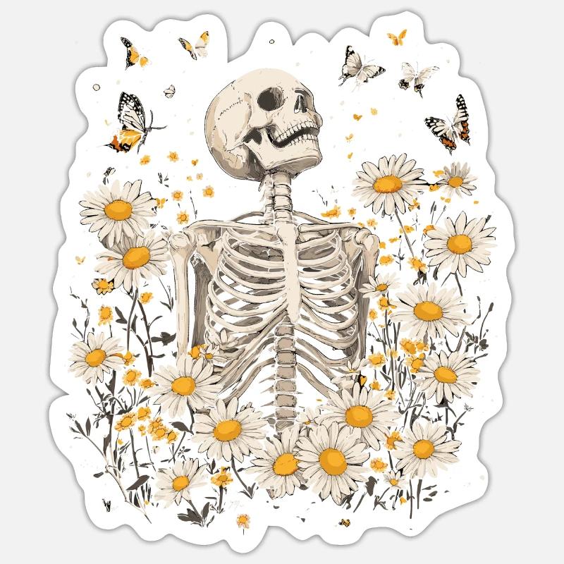Fleurs squelettes - Sticker taille S (10 x 10 cm) - blanc mat