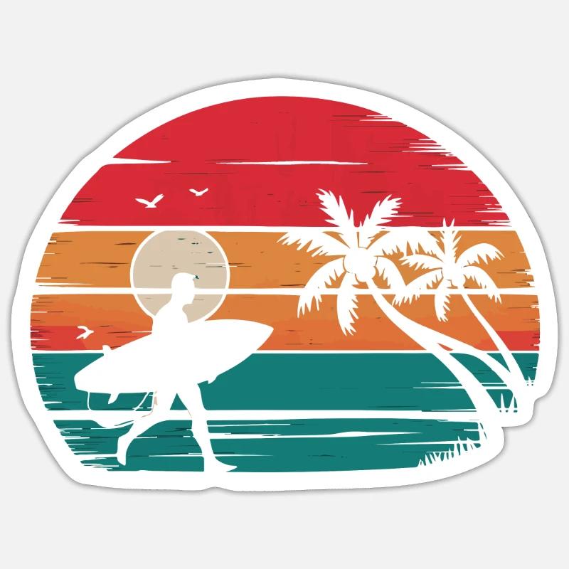 Surf Surfer Planche de surf Surfer Plage - Sticker taille S (10 x 10 cm) - blanc mat