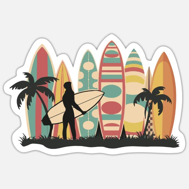 Surf Surfer Planche de surf Surfer Plage - Sticker taille S (10 x 10 cm) - blanc mat
