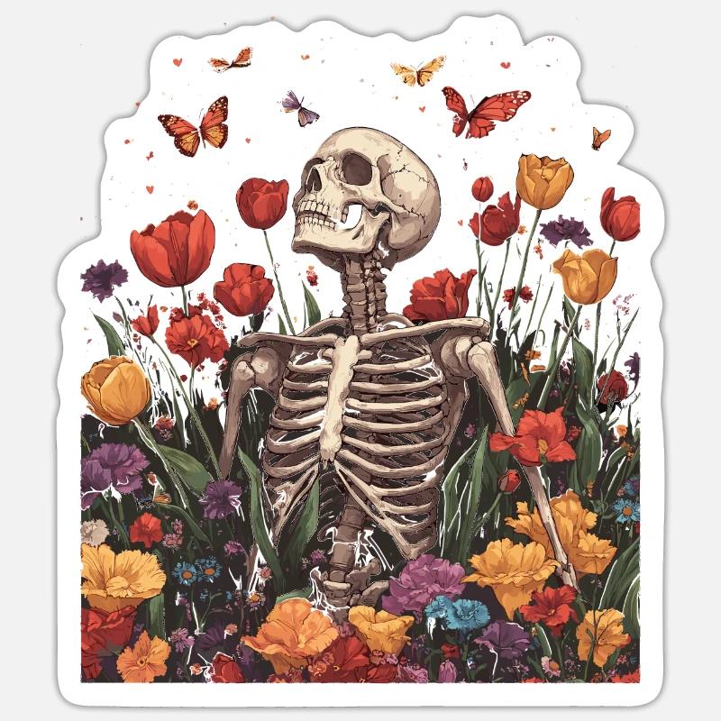 Fleurs squelettes - Sticker taille S (10 x 10 cm) - blanc mat