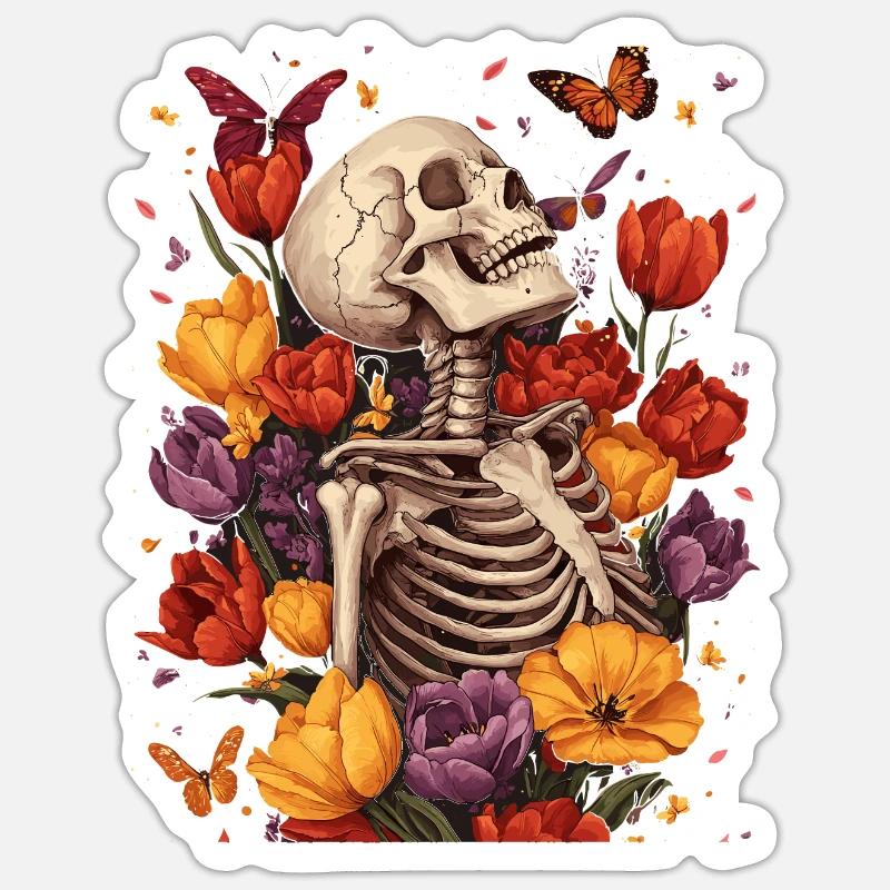 Fleurs squelettes - Sticker taille S (10 x 10 cm) - blanc mat