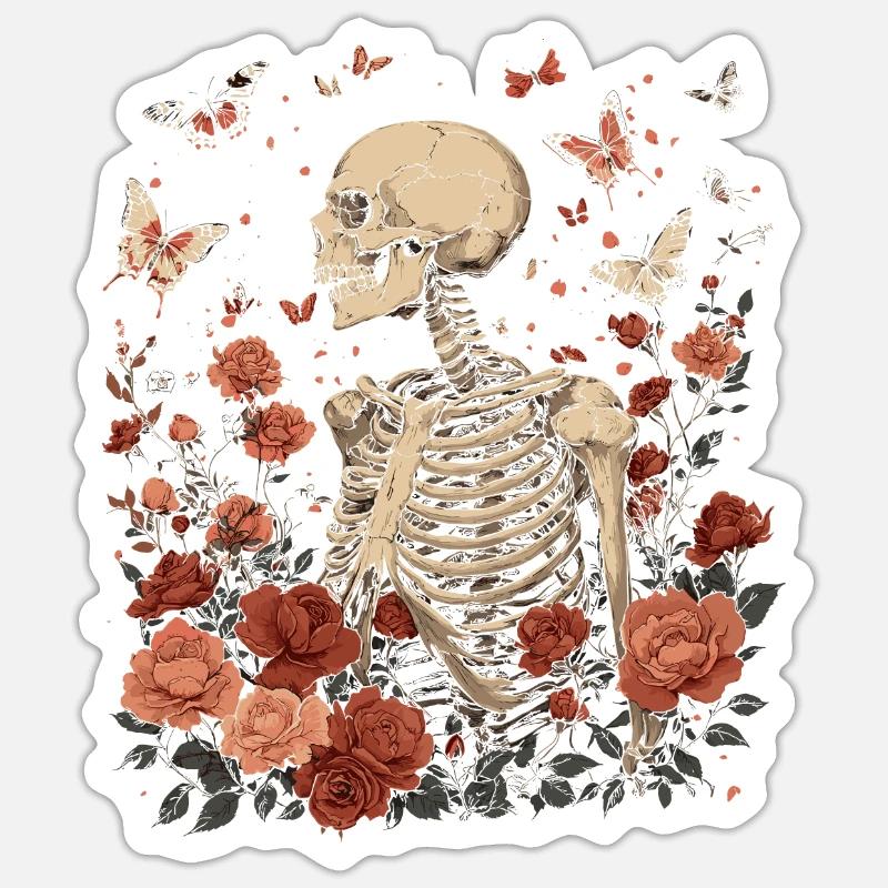 Fleurs squelettes - Sticker taille S (10 x 10 cm) - blanc mat
