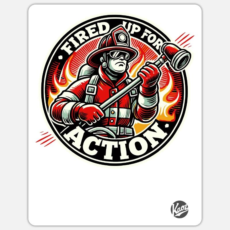 Prêt à l’action, le pompier - Sticker taille S (10 x 10 cm) - blanc mat