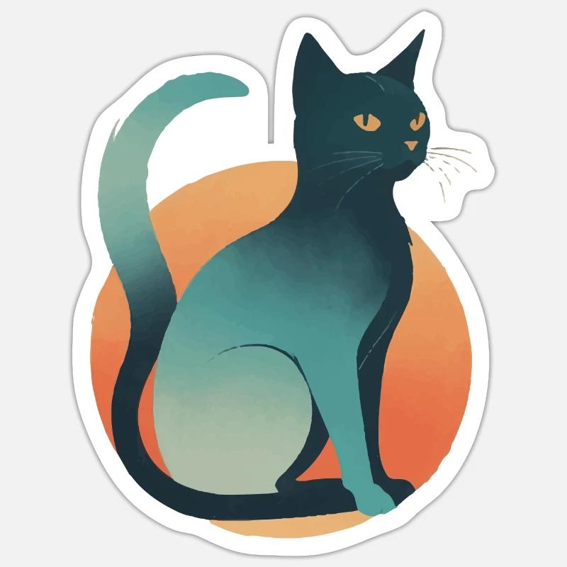 Chat noir - Sticker taille S (10 x 10 cm) - blanc mat