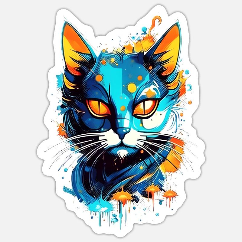 Bunte kosmische Katze - Sticker Größe S (10 x 10 cm) - Mattweiß