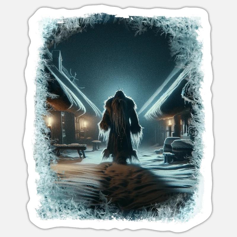 Väterchen Frost spaziert durch das eisige Dorf - Sticker Größe S (10 x 10 cm) - Mattweiß