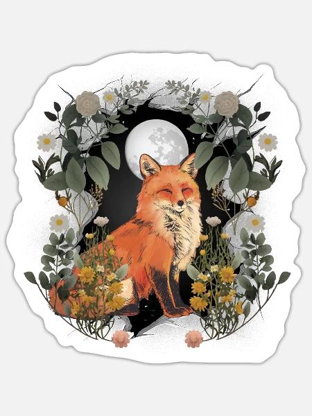 mystisch Waldtiere Natur Fuchs Füchse Märchen Kind - Sticker Größe S (10 x 10 cm) - Mattweiß