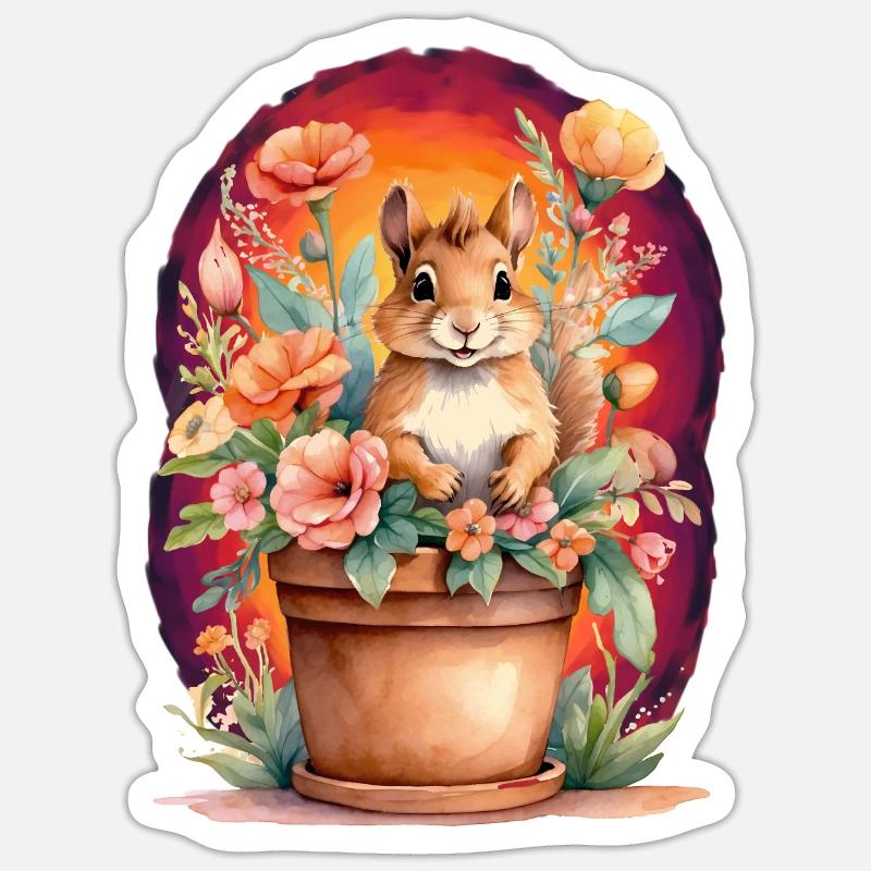 Kinder Kind Eichhörnchen Blumen Märchen Baby - Sticker Größe S (10 x 10 cm) - Mattweiß
