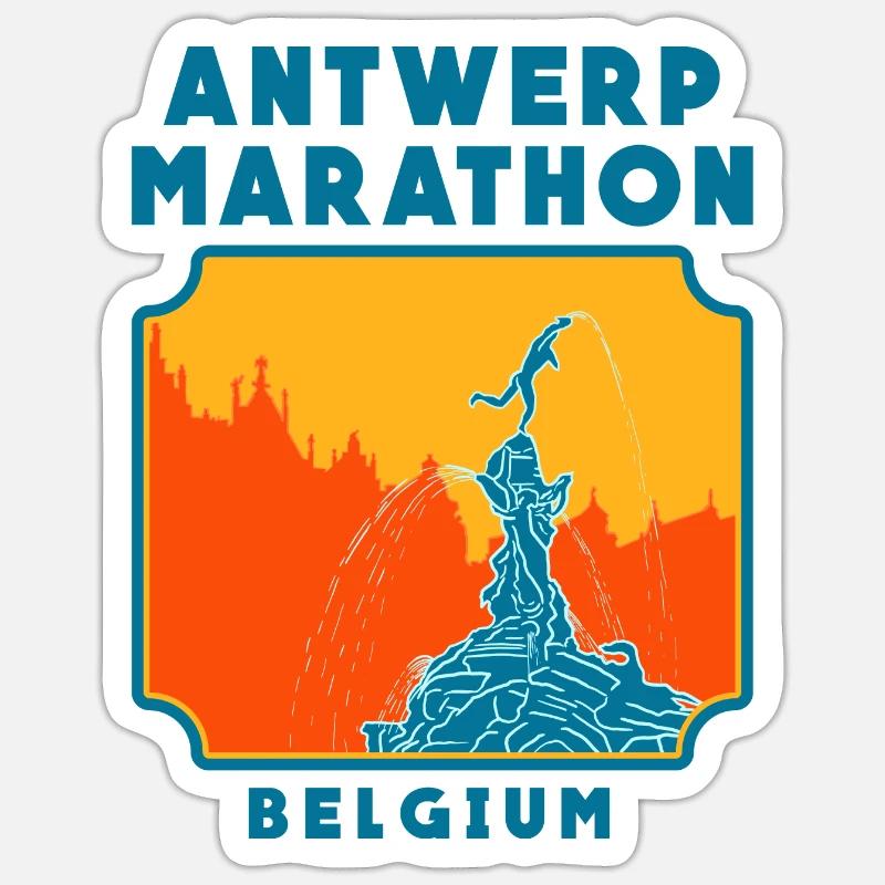 Marathon d’Anvers - Belgique - Sticker taille S (10 x 10 cm) - blanc mat