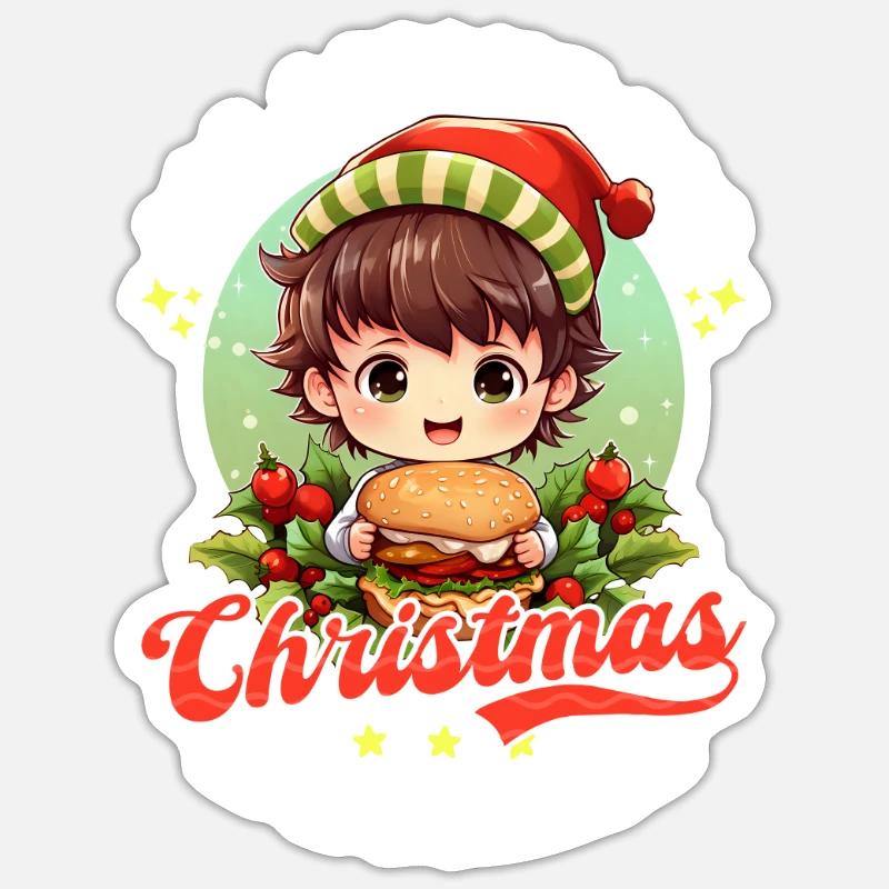 Burger Noël Want Is Burger - Sticker taille S (10 x 10 cm) - blanc mat