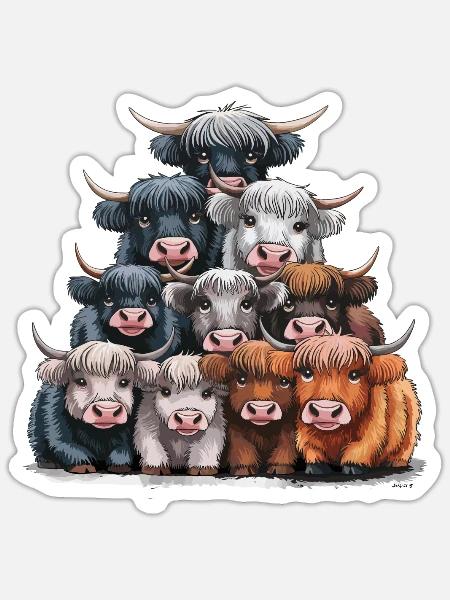 Schottisches Hochlandrind Highland Cattle - Sticker Größe S (10 x 10 cm) - Mattweiß