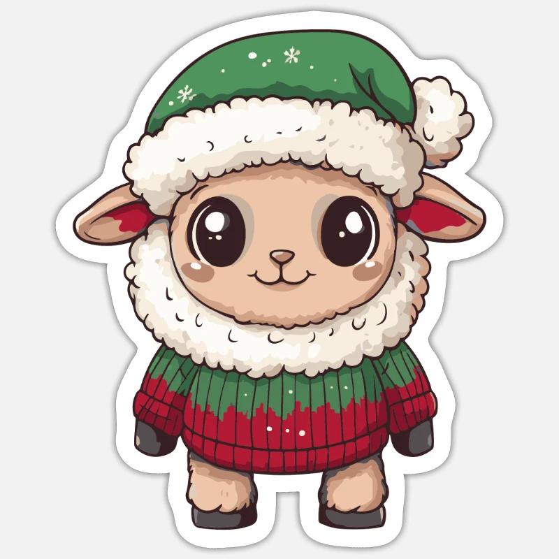 Schaf Weihnachten Comic - Sticker Größe S (10 x 10 cm) - Mattweiß