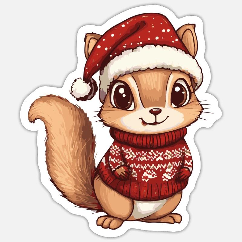 Bande dessinée de Noël écureuil - Sticker taille S (10 x 10 cm) - blanc mat