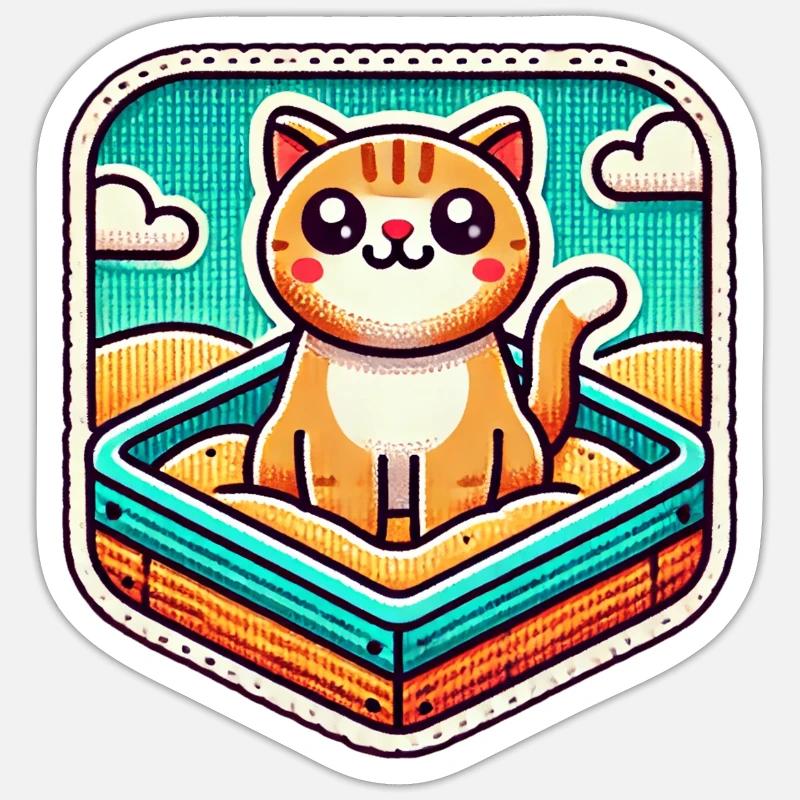 Chat mignon assis dans le bac à sable Sticker taille S (10 x 10 cm)