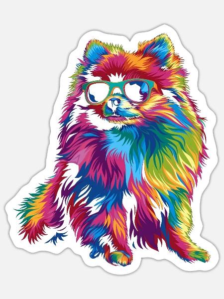 Pomeranian Hund Sonnenbrille Popart - Sticker Größe S (10 x 10 cm) - Mattweiß