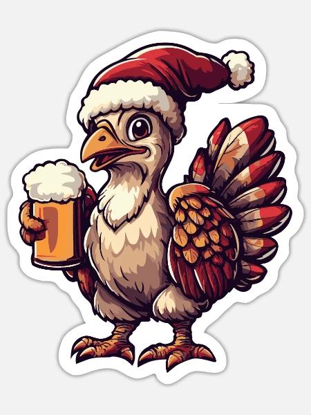Truthahn Weihnachten Bier - Sticker Größe S (10 x 10 cm) - Mattweiß
