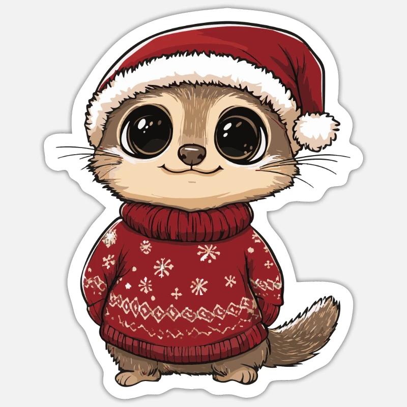 Erdmännchen Weihnachten Comic Sticker Größe S (10 x 10 cm)