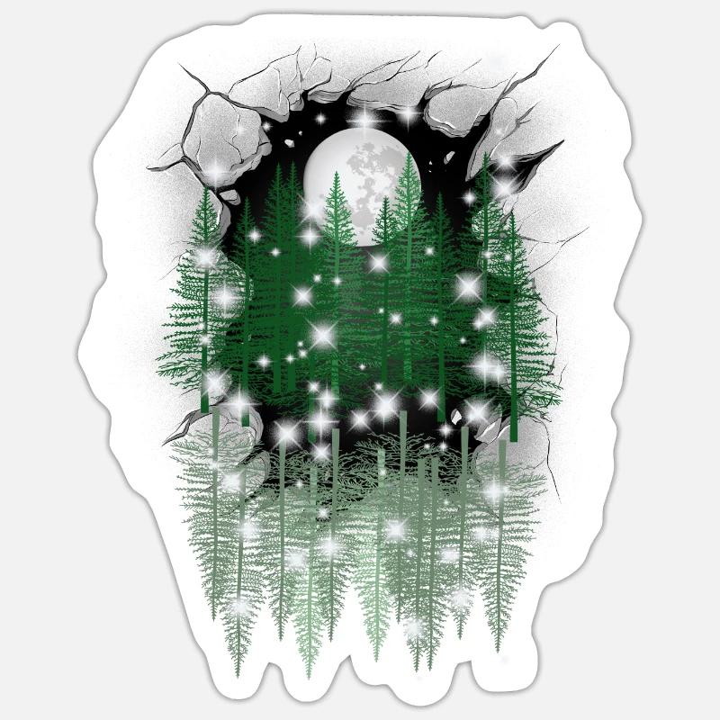 mystical nature moon forest spruce trees reflection Sticker size S (10 x 10 cm)