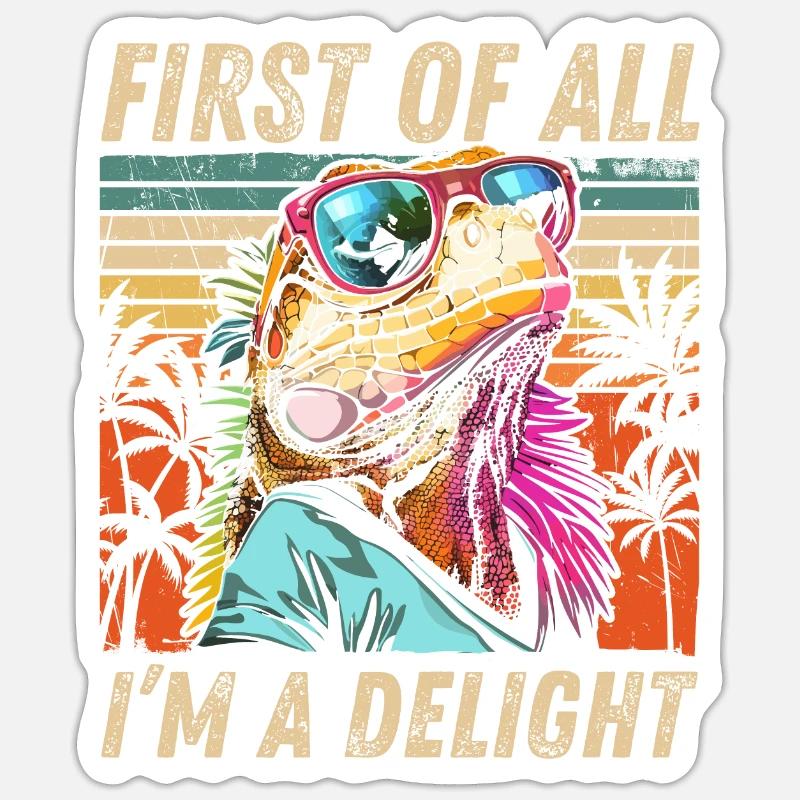 Iguana tropicale - Tramonto e design di palme - Sticker formato S (10 x 10 cm) - bianco opaco
