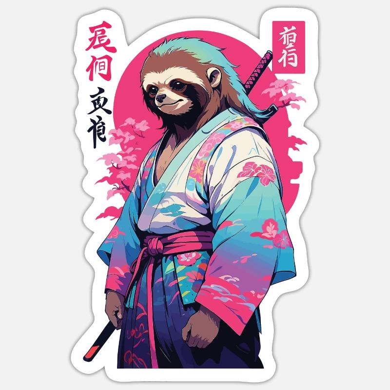 Samurai Sloth Aesthetic Vaporwave Style Sticker size S (10 x 10 cm)