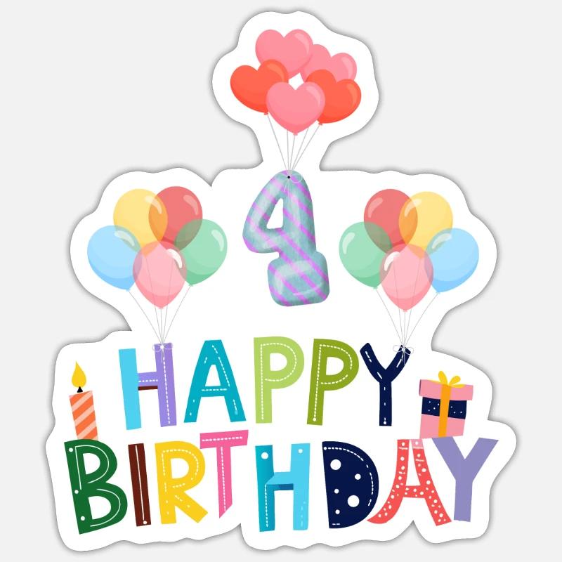 Joyeux anniversaire 4e anniversaire - Sticker taille S (10 x 10 cm) - blanc mat