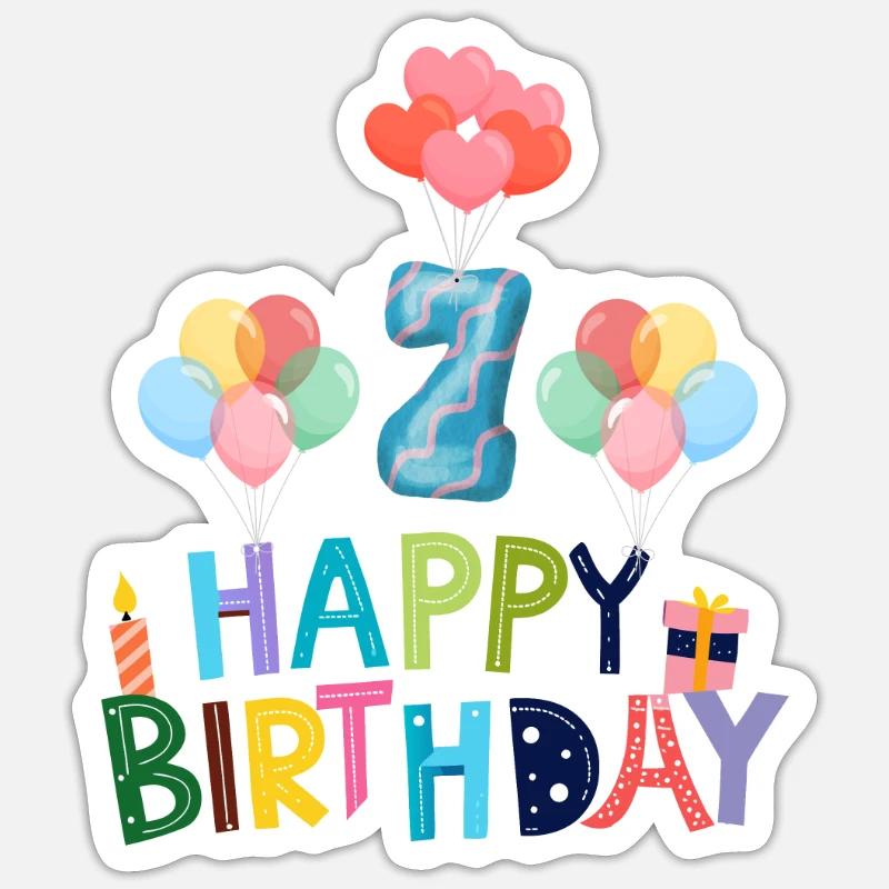 Joyeux anniversaire, 7e anniversaire. - Sticker taille S (10 x 10 cm) - blanc mat