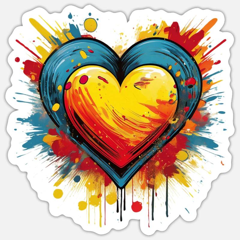 Vibrant Heart Explosion – Dynamic Pop Art Design - Sticker size S (10 x 10 cm) - white matte