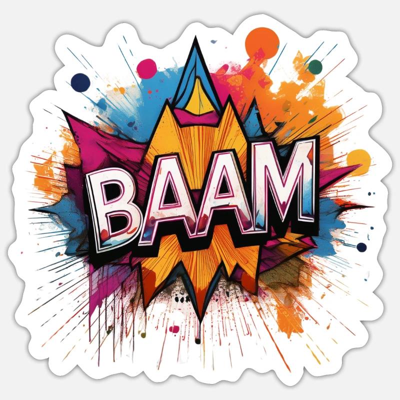 Baam Comic Sound Effect – Bold Pop Art Design - Sticker size S (10 x 10 cm) - white matte
