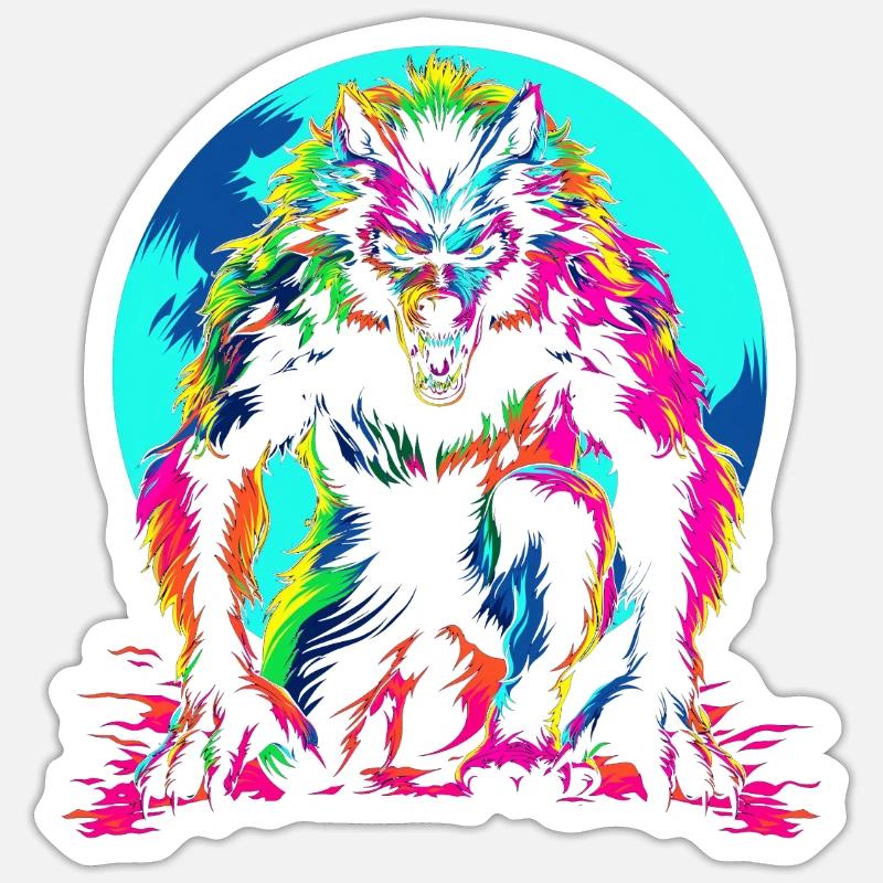 Werwolf Wolf Mond Popart - Sticker Größe S (10 x 10 cm) - Mattweiß