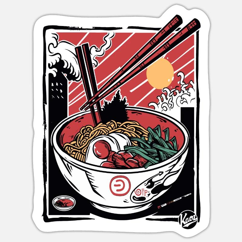 Attaque des bâtonnets de ramen - Sticker taille S (10 x 10 cm) - blanc mat