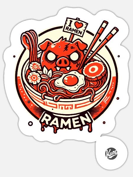 Japanischer Ramen Eier Speck und Schweinefleisch - Sticker Größe S (10 x 10 cm) - Mattweiß