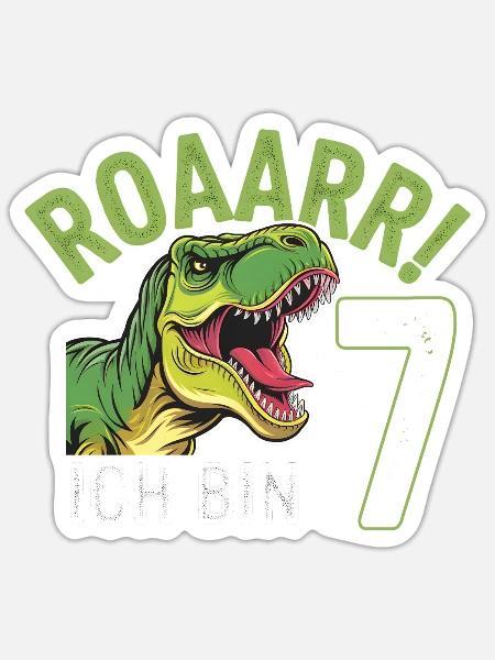 7. Geburtstag 7 Jahre Dino Dinosaurier Fan - Sticker Größe S (10 x 10 cm) - Mattweiß