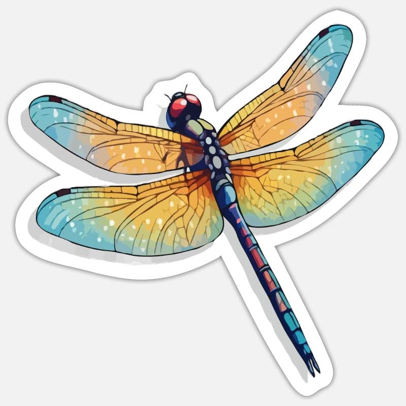 Farbenprächtige Libelle Illustration - Sticker Größe S (10 x 10 cm) - Mattweiß