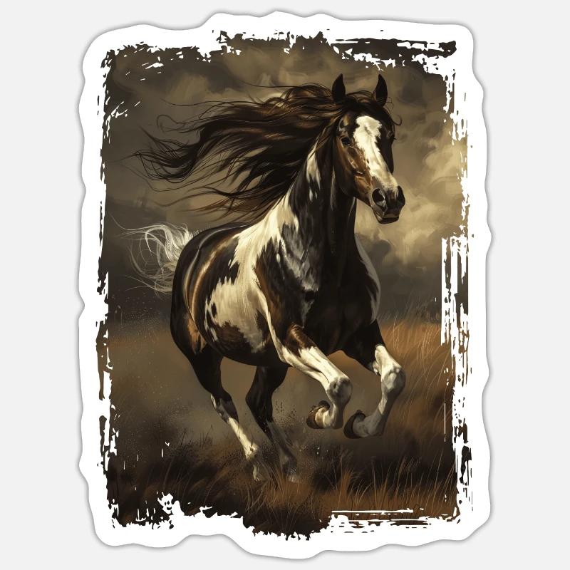 Cheval peint - Sticker taille S (10 x 10 cm) - blanc mat