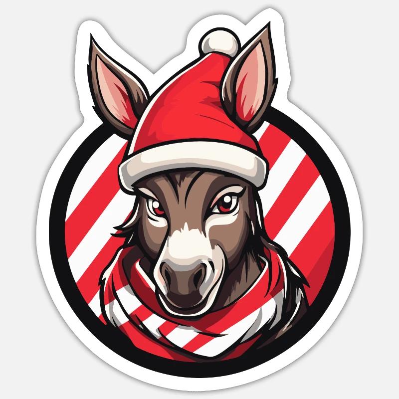 Âne Noël - Sticker taille S (10 x 10 cm) - blanc mat