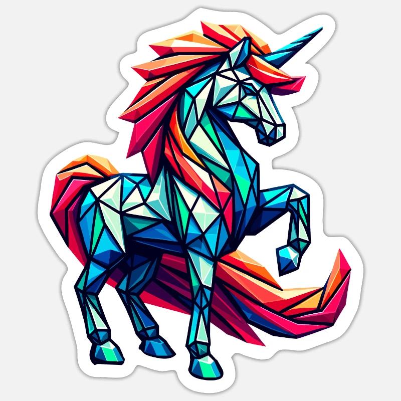 Dynamisches geometrisches Einhorn mit Regenbogenmähne Sticker Größe S (10 x 10 cm)
