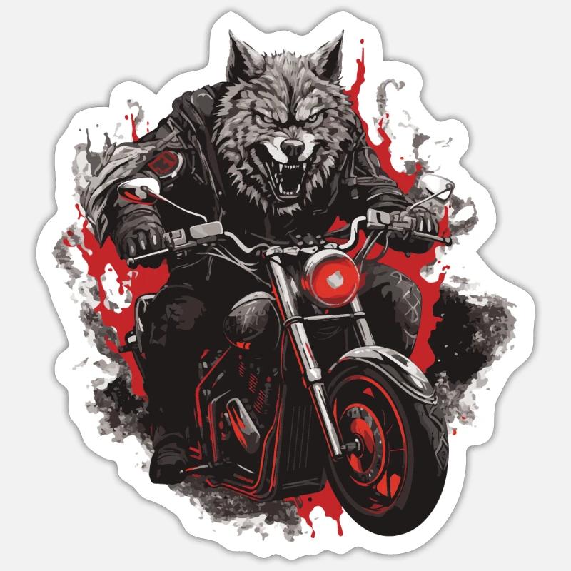 Wolf Motorrad - Sticker Größe S (10 x 10 cm) - Mattweiß