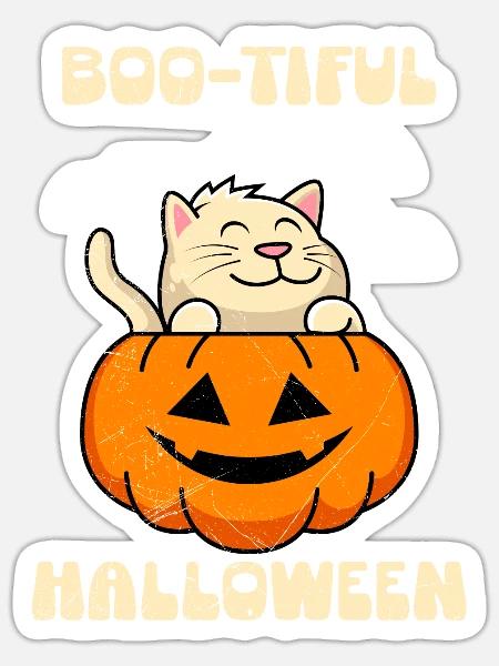 Halloween Party BOO-GIE HAPPY HALLOWEEN Grusel - Sticker Größe S (10 x 10 cm) - Mattweiß